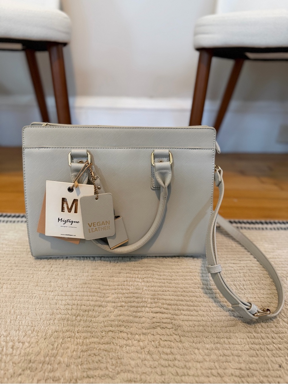 Miztique Vegan Leather Crossbody Satchel - Light Gray